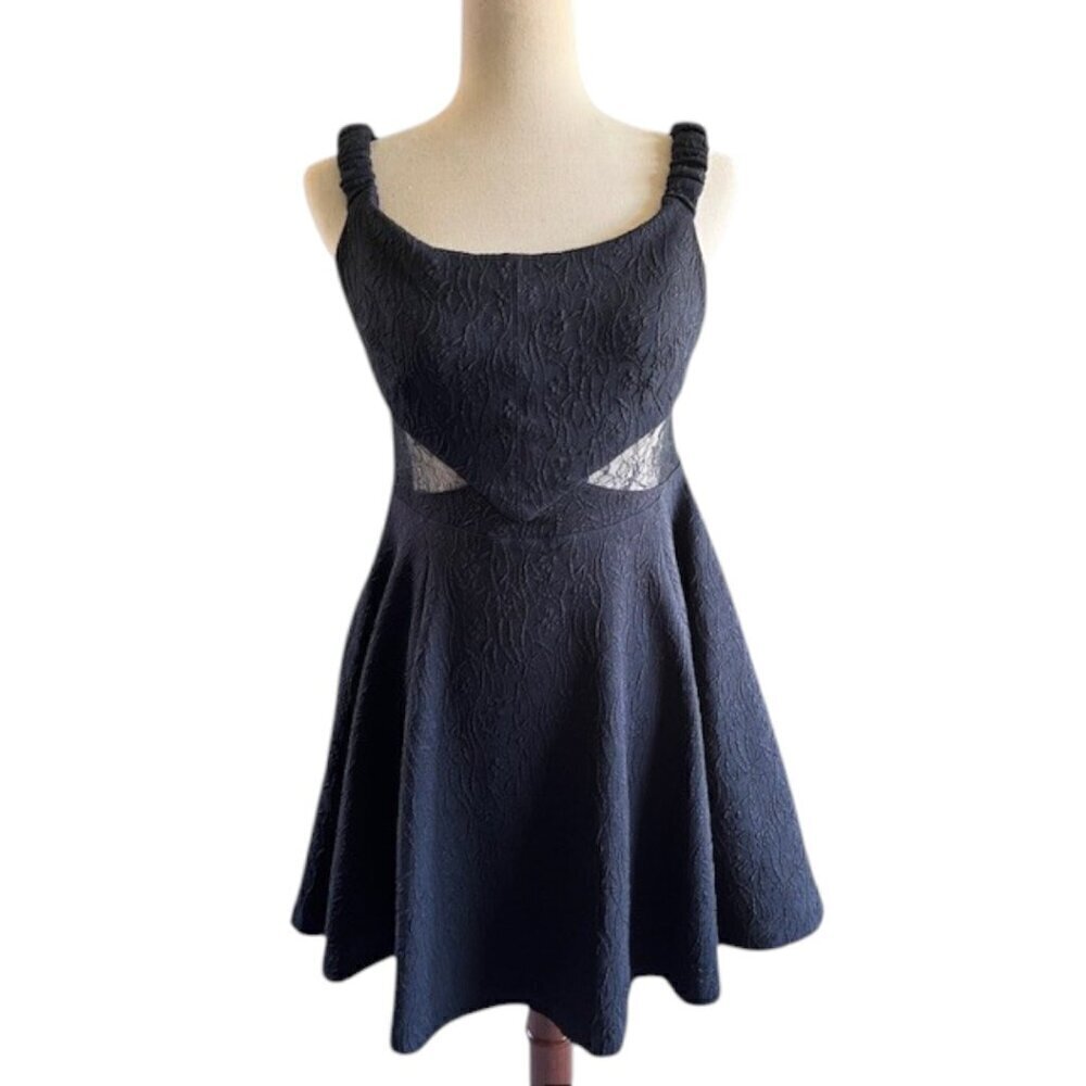 Free People Brooklyn Mini Dress Lace Insert Off Shoulder A-Line Textured Knit S